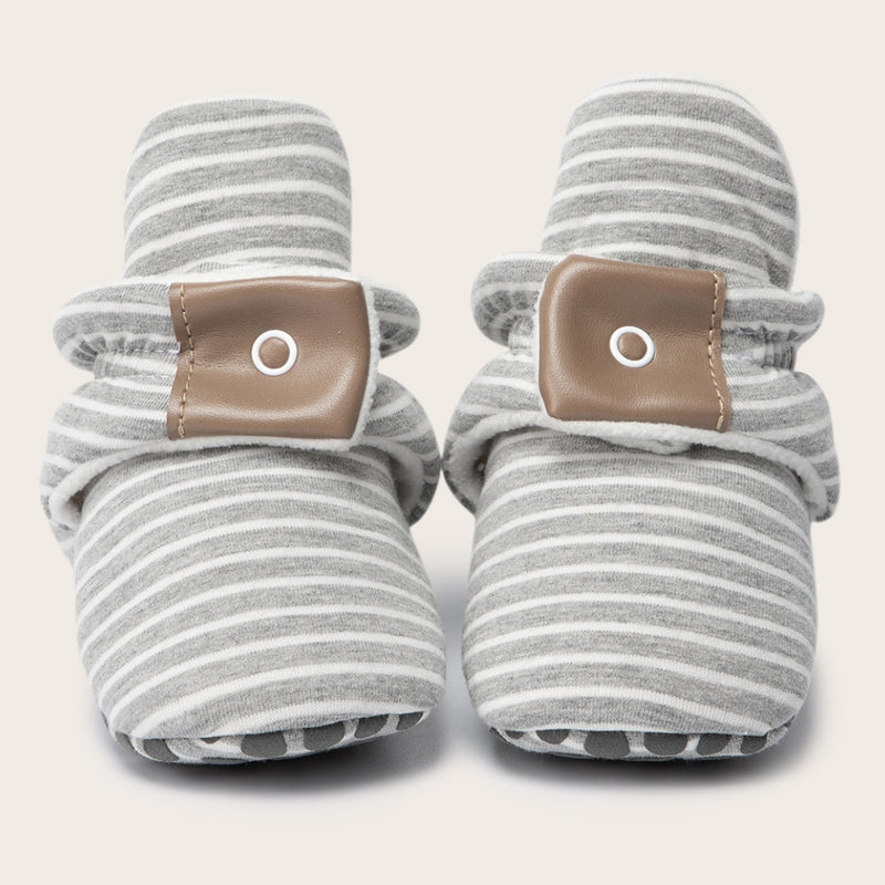 Baby Unisex Cotton Striped Velcro Booties (Grey)-BT5081