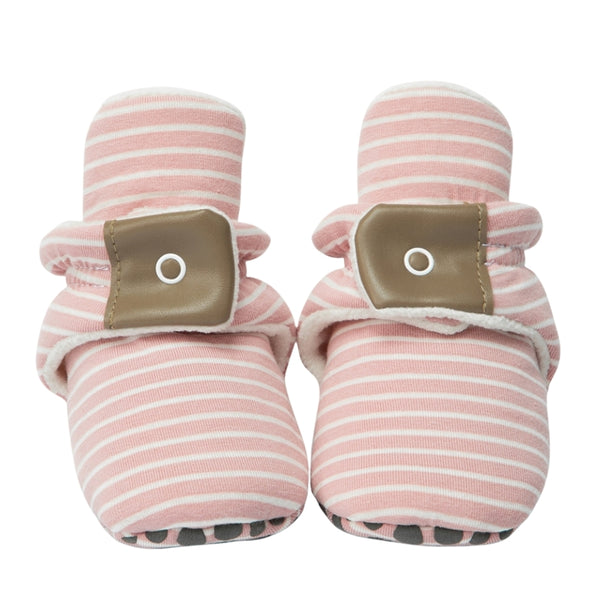 Baby Unisex Cotton Striped Velcro Booties (Peach)-BT5082