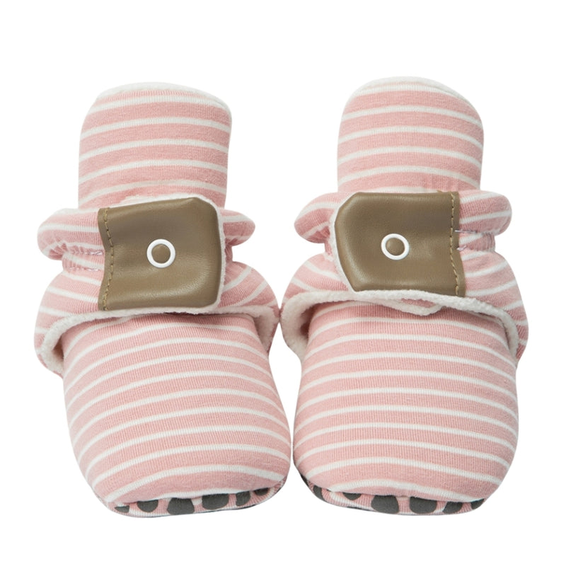 Baby Unisex Cotton Striped Velcro Booties (Peach)-BT5082