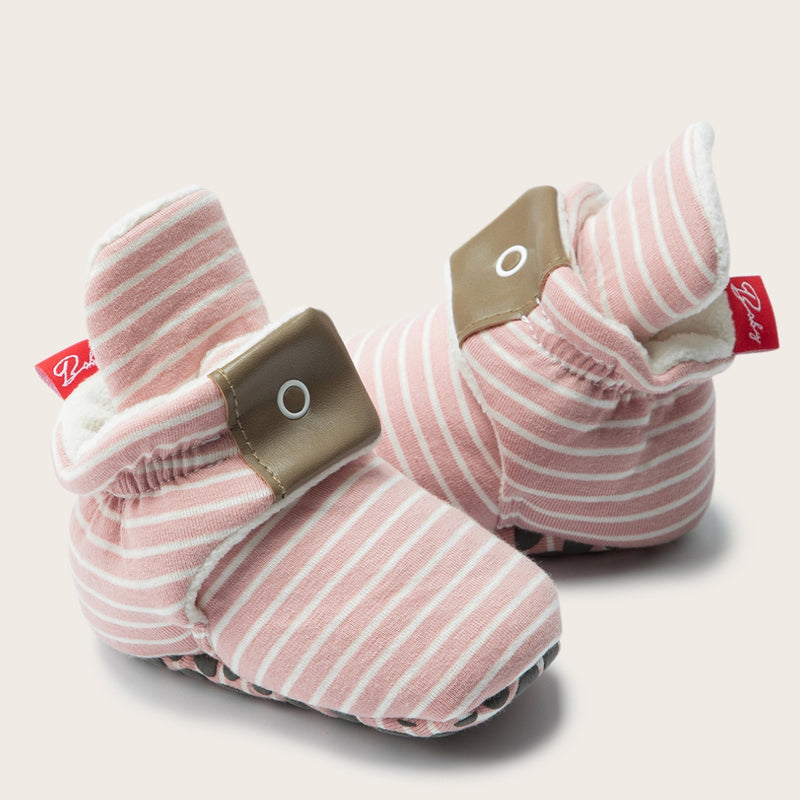 Baby Unisex Cotton Striped Velcro Booties (Peach)-BT5082
