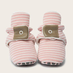 Baby Unisex Cotton Striped Velcro Booties (Peach)-BT5082