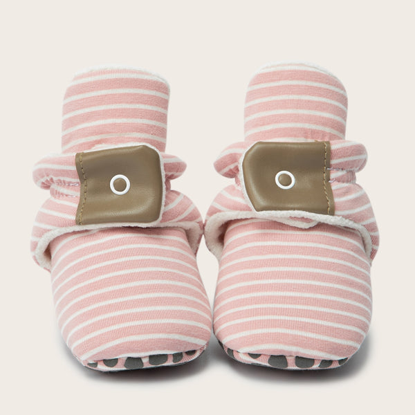 Baby Unisex Cotton Striped Velcro Booties (Peach)-BT5082