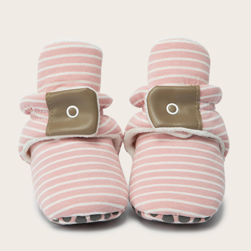 Baby Unisex Cotton Striped Velcro Booties (Peach)-BT5082