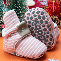 Baby Unisex Cotton Striped Velcro Booties (Peach)-BT5082