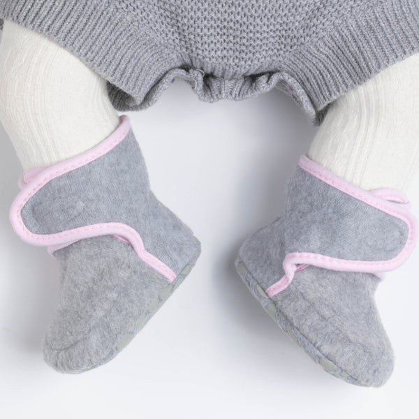 Baby Unisex Cotton Fur Velcro Booties (Grey,Pink)-BT5083