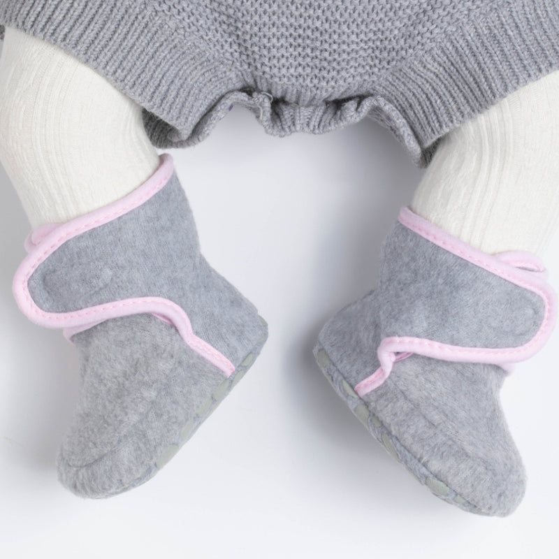 Baby Unisex Cotton Fur Velcro Booties (Grey,Pink)-BT5083