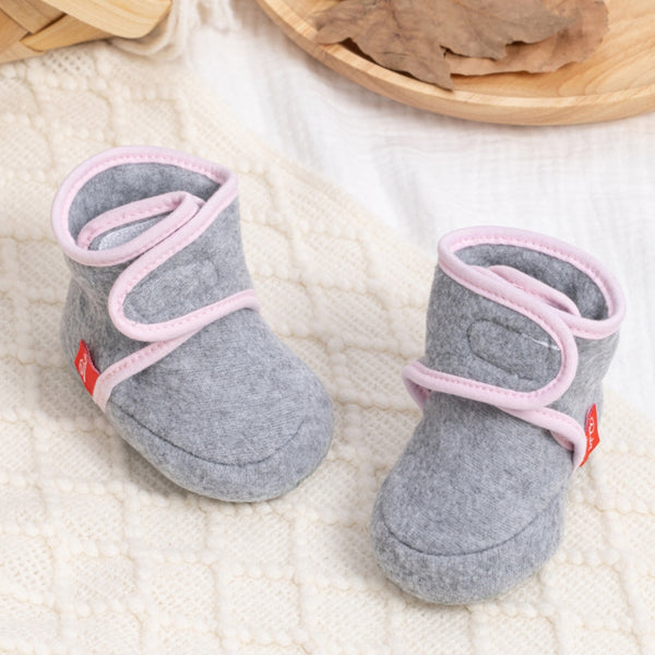 Baby Unisex Cotton Fur Velcro Booties (Grey,Pink)-BT5083