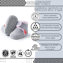 Baby Unisex Cotton Fur Velcro Booties (Grey,Pink)-BT5083
