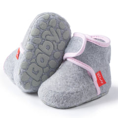 Baby Unisex Cotton Fur Velcro Booties (Grey,Pink)-BT5083