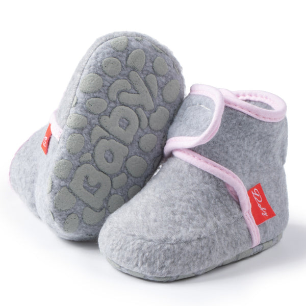 Baby Unisex Cotton Fur Velcro Booties (Grey,Pink)-BT5083