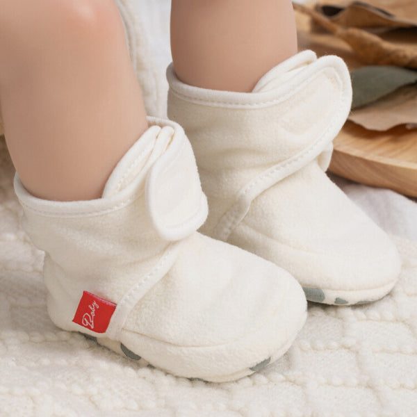 Baby Unisex Cotton Fur Velcro Booties (Cream)-BT5084
