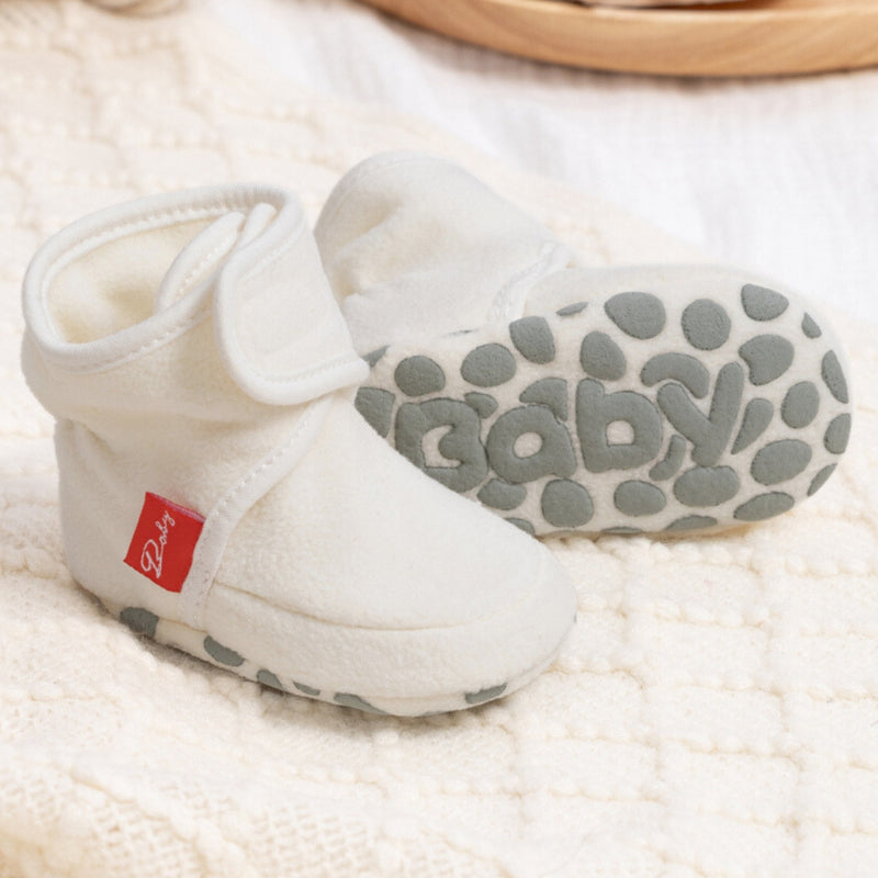 Baby Unisex Cotton Fur Velcro Booties (Cream)-BT5084