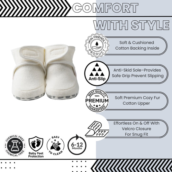 Baby Unisex Cotton Fur Velcro Booties (Cream)-BT5084