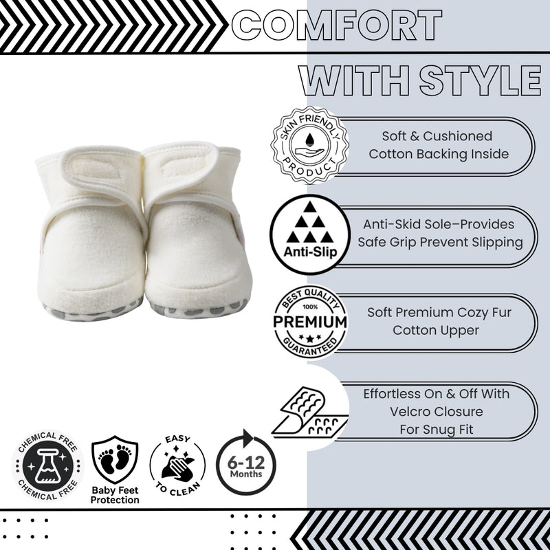 Baby Unisex Cotton Fur Velcro Booties (Cream)-BT5084