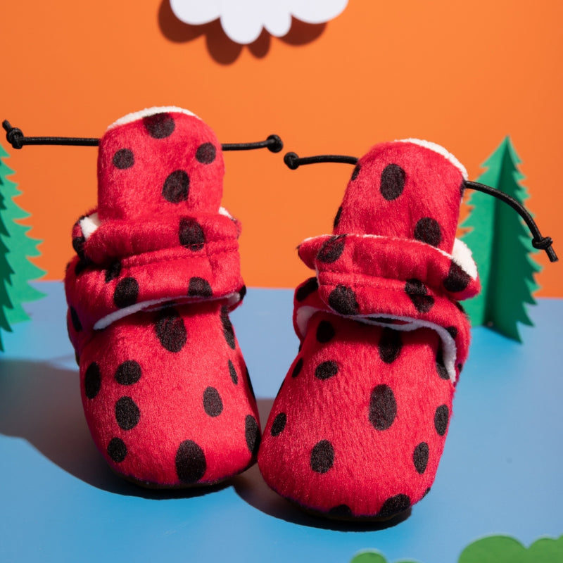Baby Unisex Velvet Polka Dot Velcro Booties (Pink)-BT5085