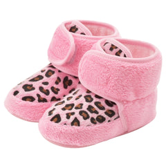 Baby Unisex Fur Animal Print Velcro Booties (Pink)-BT5086