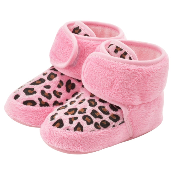 Baby Unisex Fur Animal Print Velcro Booties (Pink)-BT5086