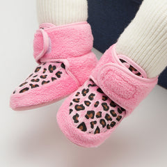 Baby Unisex Fur Animal Print Velcro Booties (Pink)-BT5086