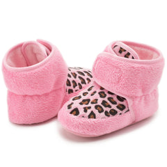 Baby Unisex Fur Animal Print Velcro Booties (Pink)-BT5086