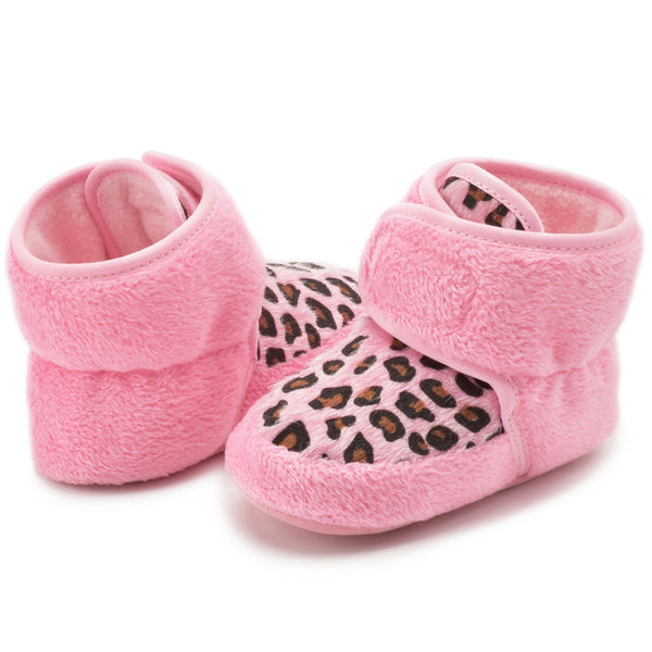 Baby Unisex Fur Animal Print Velcro Booties (Pink)-BT5086