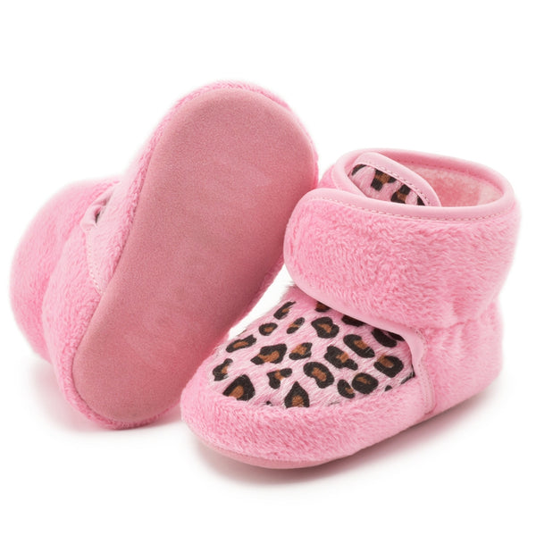 Baby Unisex Fur Animal Print Velcro Booties (Pink)-BT5086