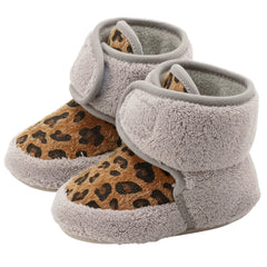 Baby Unisex Fur Animal Print Velcro Booties (Grey,Brown)-BT5087