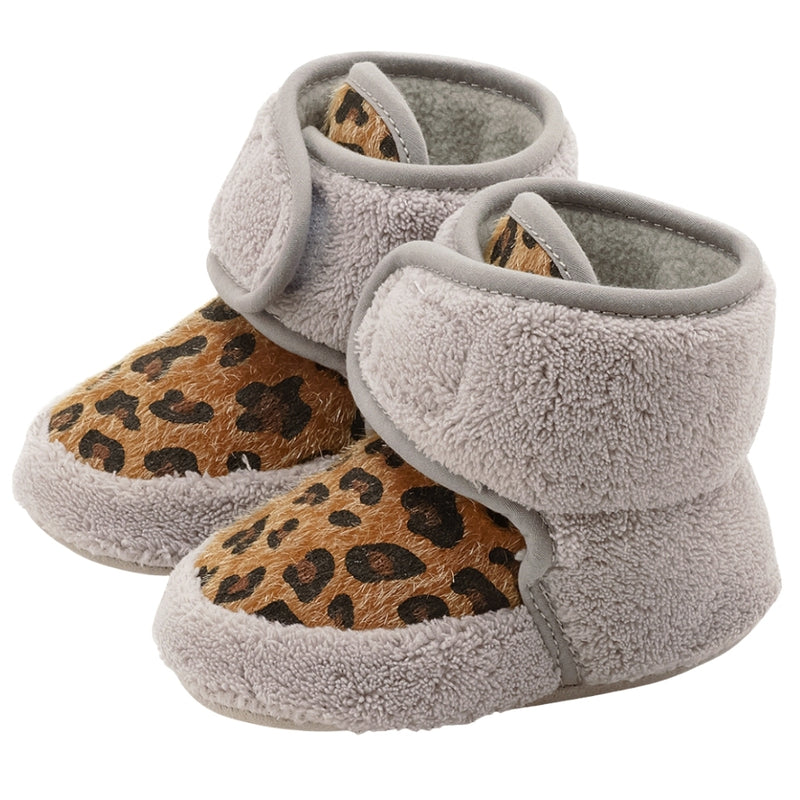 Baby Unisex Fur Animal Print Velcro Booties (Grey,Brown)-BT5087