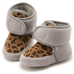 Baby Unisex Fur Animal Print Velcro Booties (Grey,Brown)-BT5087