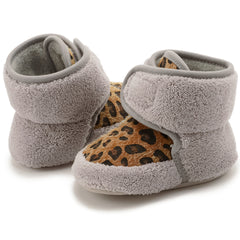 Baby Unisex Fur Animal Print Velcro Booties (Grey,Brown)-BT5087