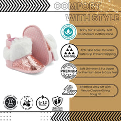 Baby Unisex Glittery Slip On High Ankle Shoes Booties (Pink)-BT5088