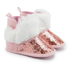 Baby Unisex Glittery Slip On High Ankle Shoes Booties (Pink)-BT5088