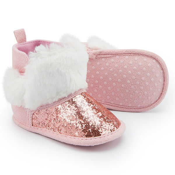 Baby Unisex Glittery Slip On High Ankle Shoes Booties (Pink)-BT5088