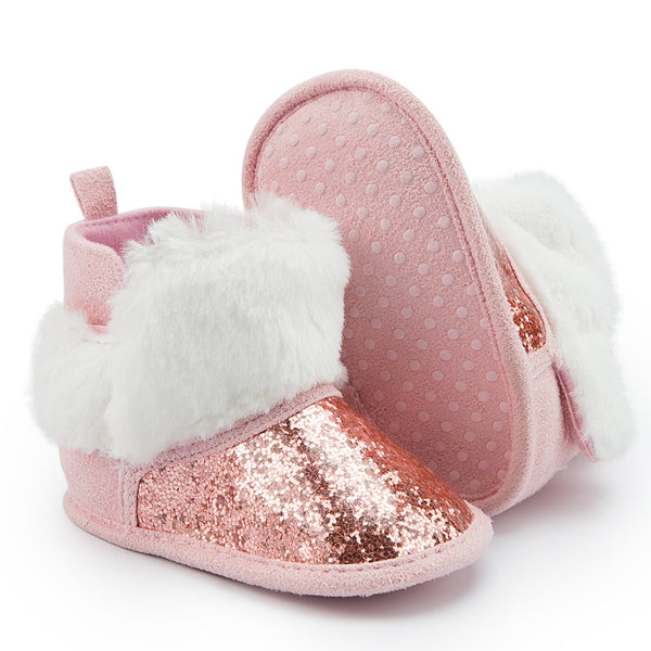 Baby Unisex Glittery Slip On High Ankle Shoes Booties (Pink)-BT5088