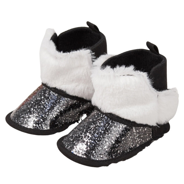 Baby Unisex Glittery Slip On High Ankle Shoes Booties (Black)-BT5089