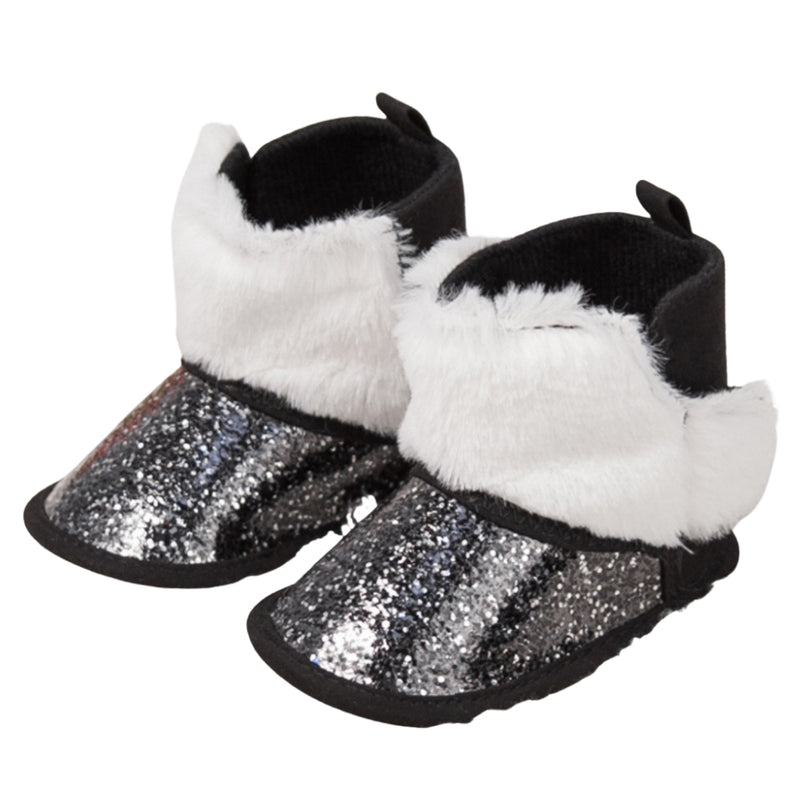 Baby Unisex Glittery Slip On High Ankle Shoes Booties (Black)-BT5089