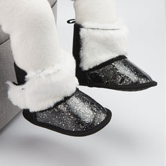 Baby Unisex Glittery Slip On High Ankle Shoes Booties (Black)-BT5089