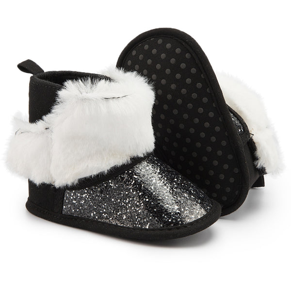 Baby Unisex Glittery Slip On High Ankle Shoes Booties (Black)-BT5089