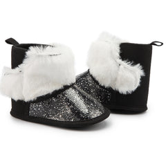 Baby Unisex Glittery Slip On High Ankle Shoes Booties (Black)-BT5089