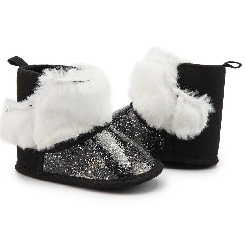 Baby Unisex Glittery Slip On High Ankle Shoes Booties (Black)-BT5089