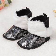 Baby Unisex Glittery Slip On High Ankle Shoes Booties (Black)-BT5089