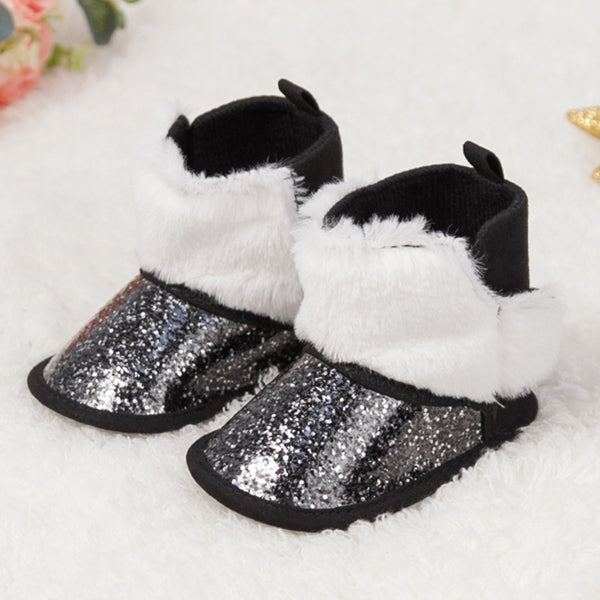 Baby Unisex Glittery Slip On High Ankle Shoes Booties (Black)-BT5089