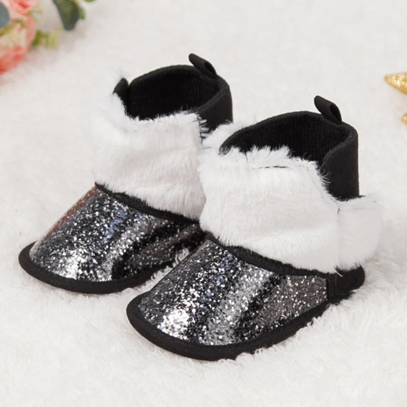 Baby Unisex Glittery Slip On High Ankle Shoes Booties (Black)-BT5089