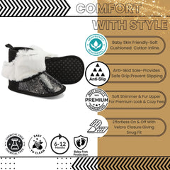 Baby Unisex Glittery Slip On High Ankle Shoes Booties (Black)-BT5089