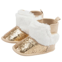 Baby Unisex Glittery Slip On High Ankle Shoes Booties (Gold)-BT5090