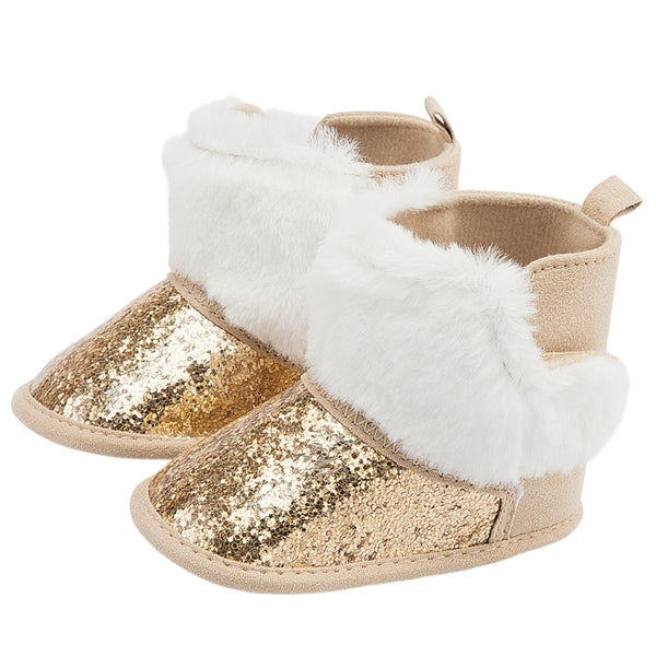 Baby Unisex Glittery Slip On High Ankle Shoes Booties (Gold)-BT5090