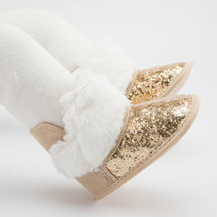 Baby Unisex Glittery Slip On High Ankle Shoes Booties (Gold)-BT5090