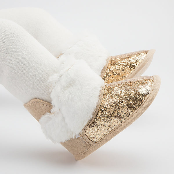 Baby Unisex Glittery Slip On High Ankle Shoes Booties (Gold)-BT5090