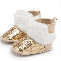 Baby Unisex Glittery Slip On High Ankle Shoes Booties (Gold)-BT5090