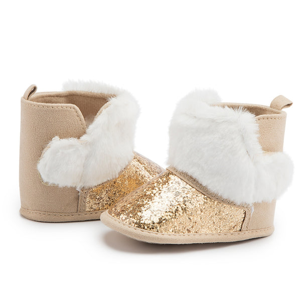 Baby Unisex Glittery Slip On High Ankle Shoes Booties (Gold)-BT5090
