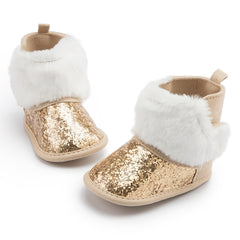 Baby Unisex Glittery Slip On High Ankle Shoes Booties (Gold)-BT5090